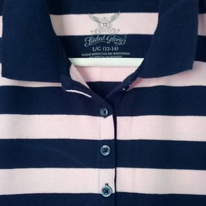 Faded Glory Ladies shirt surfs up Size Large 12-14 pink and blue stripe. Nice